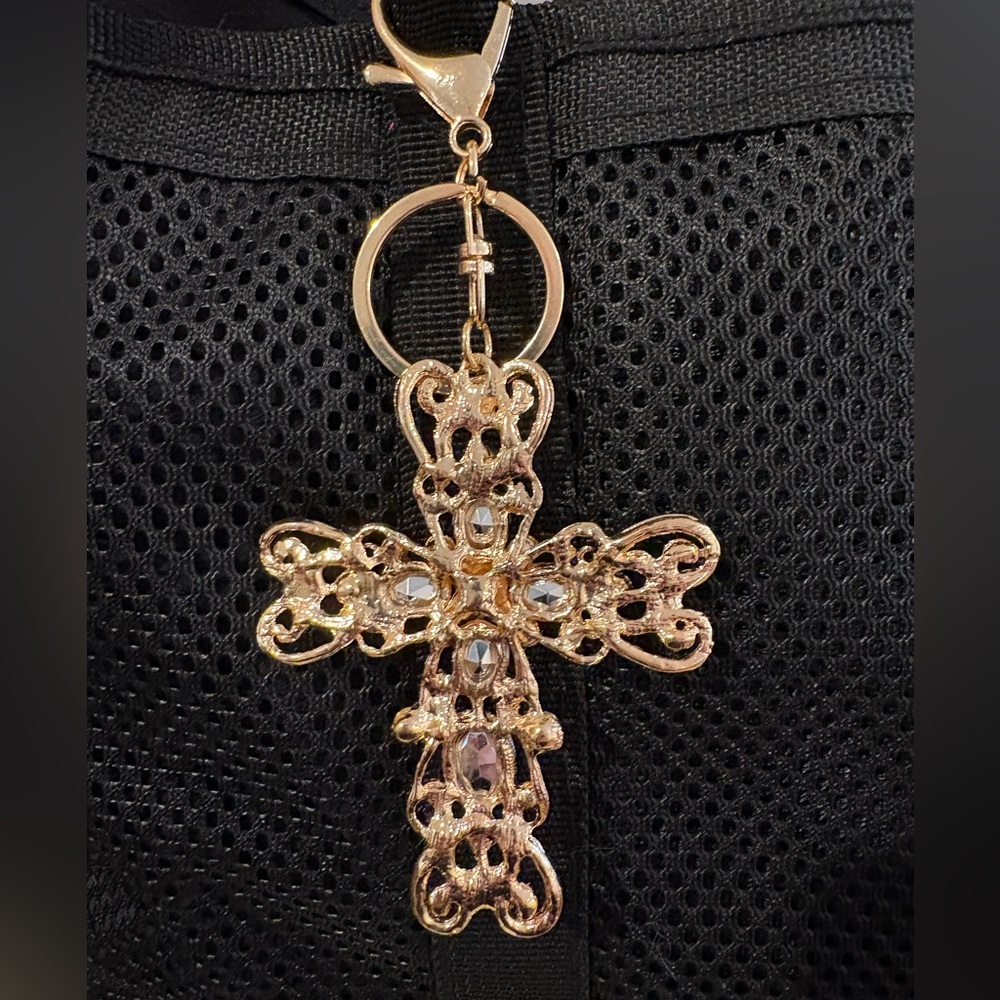 Pink and Gold Cross Keychain - Picture 4 of 4